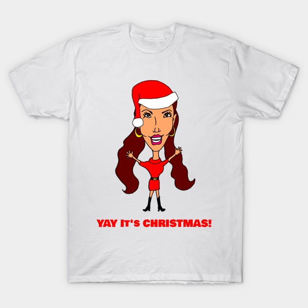 Cartoon Woman Fashionista Santa Hat Christmas T-Shirt by Michelle Le Grand